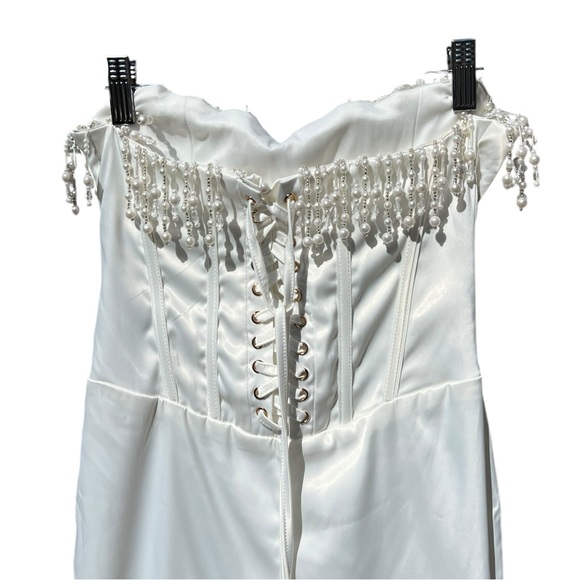🌻NEW w/tag Micas White Beaded Strapless Corset Dress Size Small - Picture 5 of 12